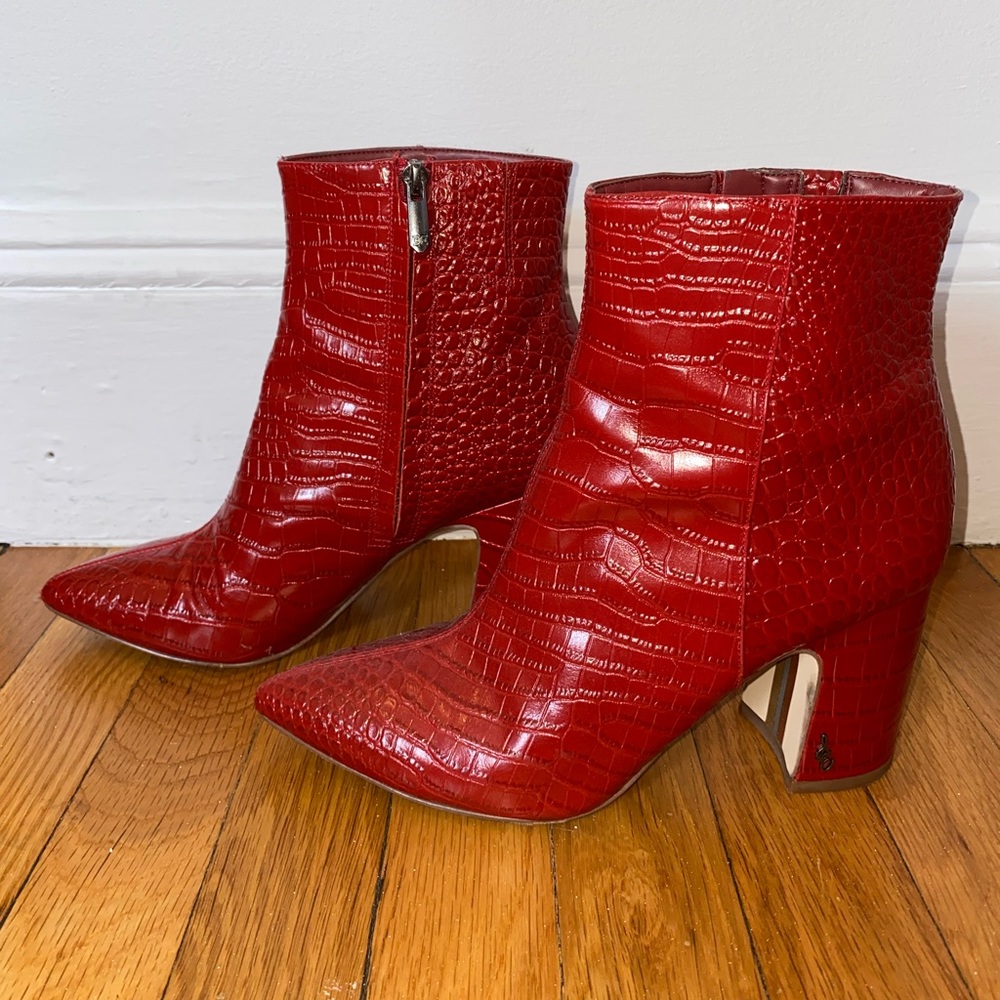 Sam Edelman Red Croc-Embossed Heeled Boots